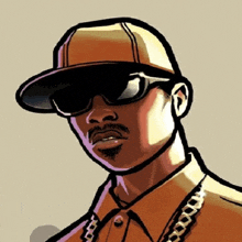 a cartoon drawing of a man wearing a hat and sunglasses