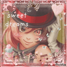 a picture of a girl in a top hat with the words sweet dreams written on it