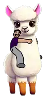 a cartoon llama has a man hugging it