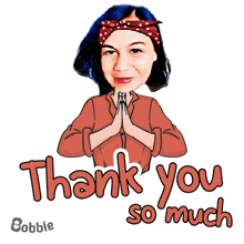 a cartoon of a woman with her hands folded and the words thank you so much