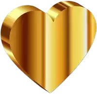 a gold heart on a white background with a reflection