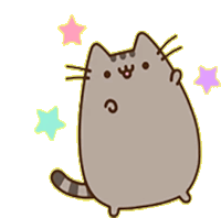 a cartoon cat is surrounded by pink and purple stars on a white background