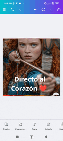 a picture of a woman holding a bow and arrow with directo al corazon written on the bottom