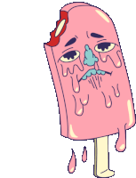 a cartoon drawing of an ice cream bar with a sad face and a bite taken out of it