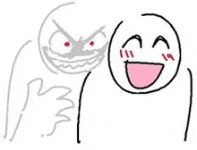 a drawing of a person laughing next to a drawing of a person with a angry face .