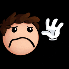 a cartoon character with a sad face and a white hand giving the number five