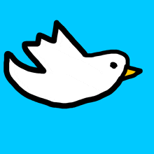 a white bird with a yellow beak is flying in a blue sky