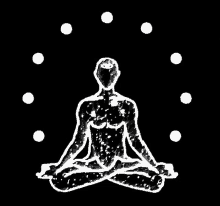 a black and white drawing of a person in a lotus position