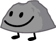 a cartoon rock with a smiley face on it 's face .