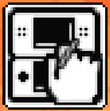 a pixelated image of a hand holding a remote control