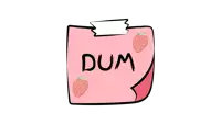 a pink note with the word dum written on it