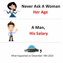 a poster that says " never ask a woman her age a man his salary "