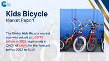 a kids bicycle market report with a picture of a row of bicycles