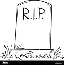 a black and white drawing of a gravestone with the words r.i.p. on it .