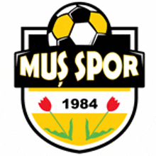 a black and yellow logo for mus spor with a soccer ball and flowers