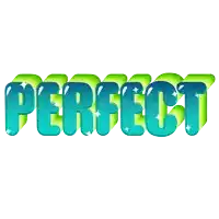 the word perfect is written in green and blue