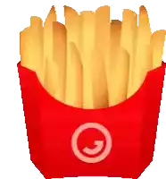 a red container of french fries with a g on the side