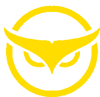 a yellow circle with an owl 's eyes in it