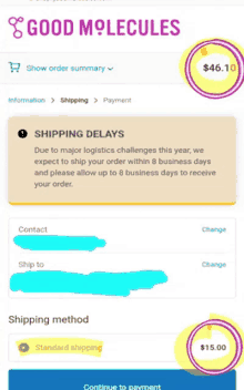 a screenshot of good molecules shipping delays