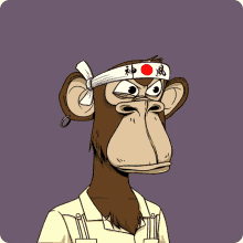 a cartoon monkey wearing a headband with a red and white circle on it