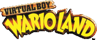 a logo for virtual boy wario land with a wooden border