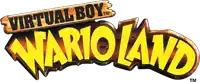 a logo for virtual boy wario land with a wooden border