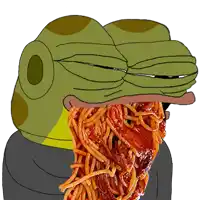 a cartoon of a frog with spaghetti coming out of his mouth