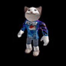 a cat is wearing a pepsi sweater and standing on a black background .