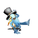 a blue frog wearing a top hat and holding a cane