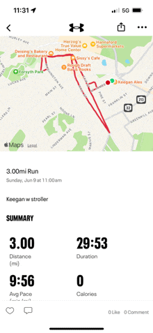 a phone screen shows a map and a summary of a 3.00 mile run