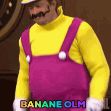 a man in a mario costume is saying " banane olm "