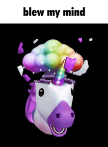 a picture of a unicorn with a rainbow in its head and the words blew my mind