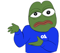 a cartoon frog wearing a blue sweater with the letter ca on it