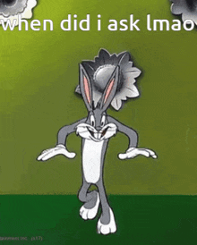 bugs bunny is dancing with a flower on his head