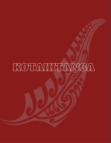 a red background with a leaf and the word kotahitanga