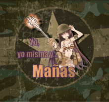 a girl in a bikini is holding a gun with the words yo yo mismay manas below her