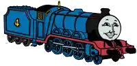 a drawing of a blue train with the number 4 on it