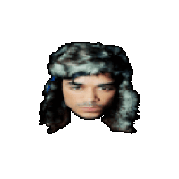 a pixel art of a man wearing a wig and hat .