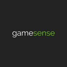 a black background with the words gamesense in green