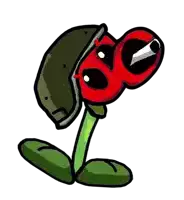 a cartoon drawing of a flower with a red head