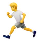 a cartoon man is running in shorts and a white shirt .