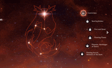 a screenshot of a video game shows a constellation of a phoenix harbinger of dawn