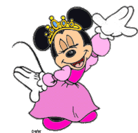 a cartoon of minnie mouse wearing a pink dress and crown