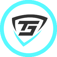 a blue circle with a black tg logo on it