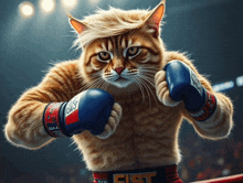 a cat is wearing boxing gloves that say first