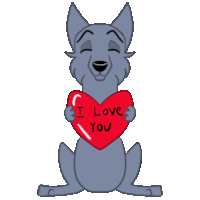 a cartoon dog is holding a heart that says i love you