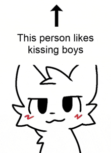 a drawing of a cat with an arrow pointing up and the words this person likes kissing boys