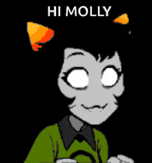 a cartoon character says hi molly and has orange ears on her head