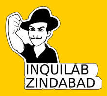 a black and white drawing of a man with the words inquilab zindabad