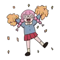 a cartoon of a girl wearing glasses and holding pom poms